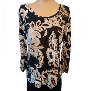 Chico's Floral Print Pull Over Scoop Neck Tee 3/4 Sleeves